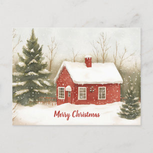 Festive Vintage Watercolor Christmas Scene Postcard