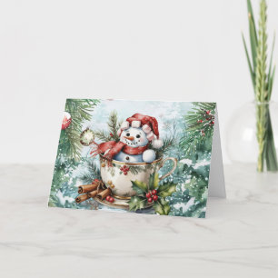 Festive Vintage Watercolor Christmas Snowman Blank Holiday Card