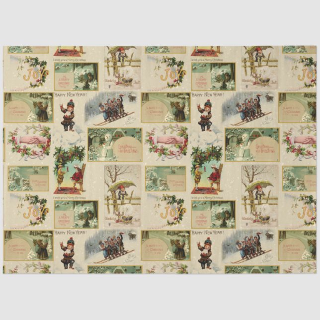 Festive Vintage Winter Christmas Ephemera Collage Tissue Paper (Front)