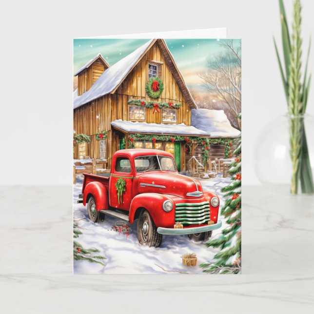 Festive Vintage Winter Farmhouse Merry Christmas Holiday Card (Front)