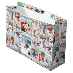 Festive Vintage Winter Fun Christmas Card Collage Large Gift Bag