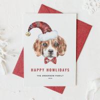 Festive Watercolor Beagle Santa Happy Howlidays