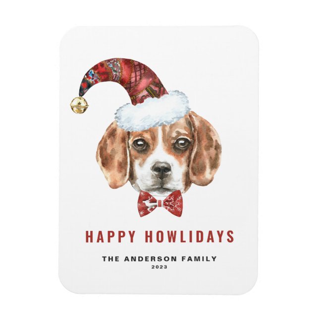 Festive Watercolor Beagle Santa Happy Howlidays Magnet (Vertical)