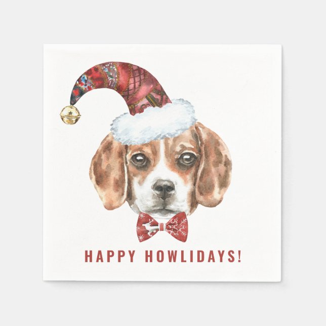 Festive Watercolor Beagle Santa Happy Howlidays Napkin (Front)