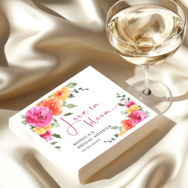 Festive Watercolor Bright Flowers Bridal Shower Napkin (Creator Uploaded)