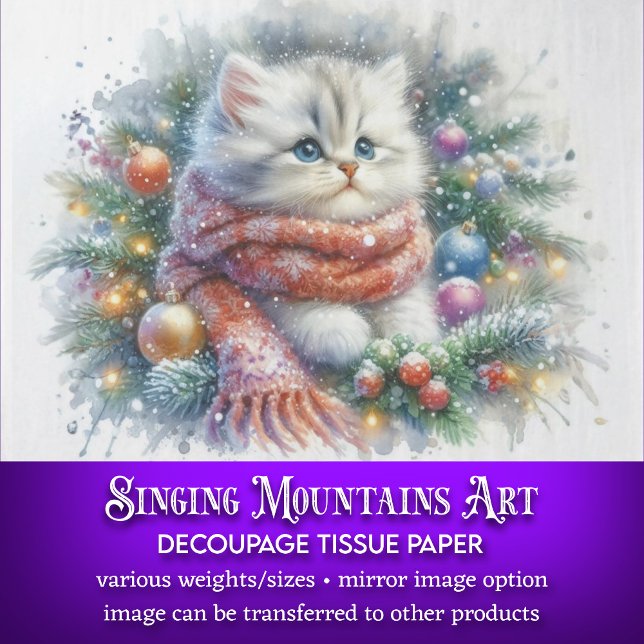 Festive Watercolor Cat Christmas Craft Decoupage Tissue Paper (Creator Uploaded)