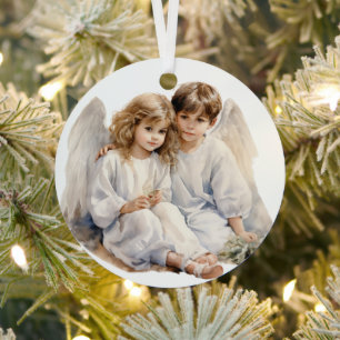 Festive Watercolor, Children Angels Metal Tree Decoration
