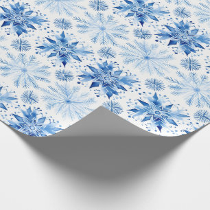 Festive Watercolor Christmas Blue Snowflakes  Wrapping Paper