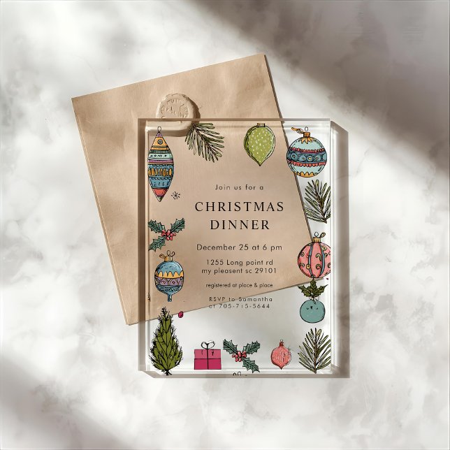 Festive Watercolor Christmas Dinner Acrylic Invitations (Creator Uploaded)