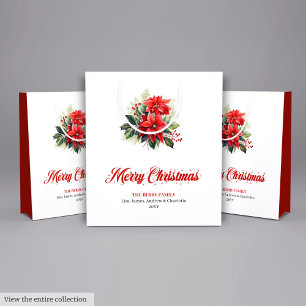 Festive Watercolor Christmas Floral Holiday Bag