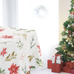 Festive Watercolor Christmas Greenery Pattern Tablecloth