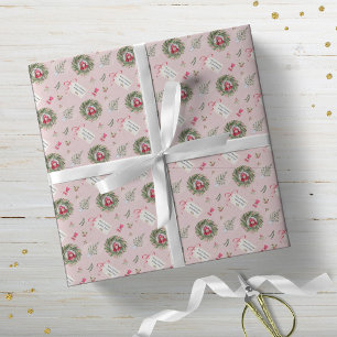Festive Watercolor Christmas Greenery Photo Wrapping Paper