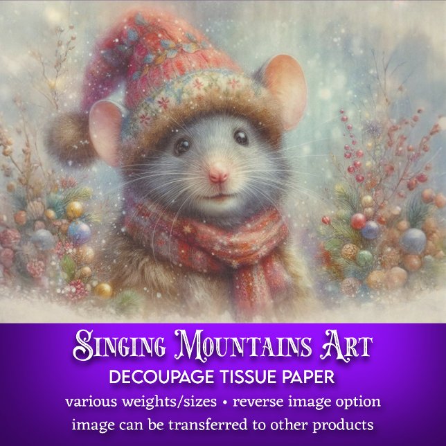 Festive Watercolor Christmas Mouse Decoupage Tissue Paper (Creator Uploaded)