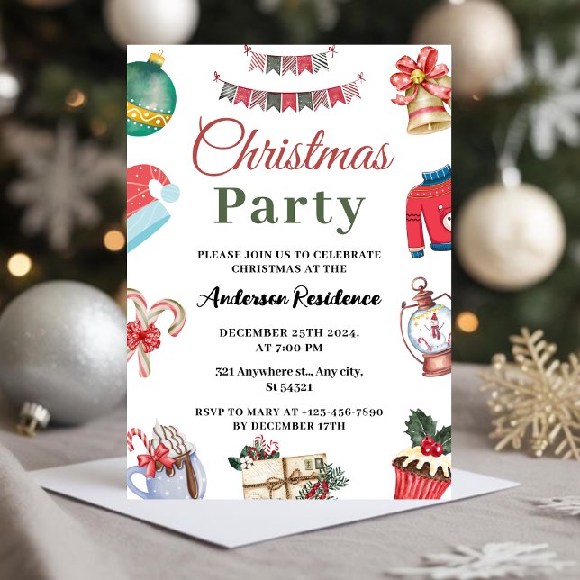 Festive Watercolor Christmas Party Invitation (Creator Uploaded)