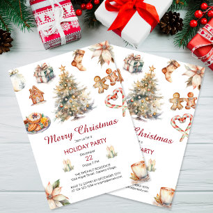Festive Watercolor Christmas Party  Invitation