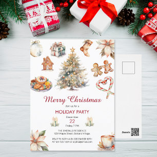 Festive Watercolor Christmas Party  Invitation Postcard