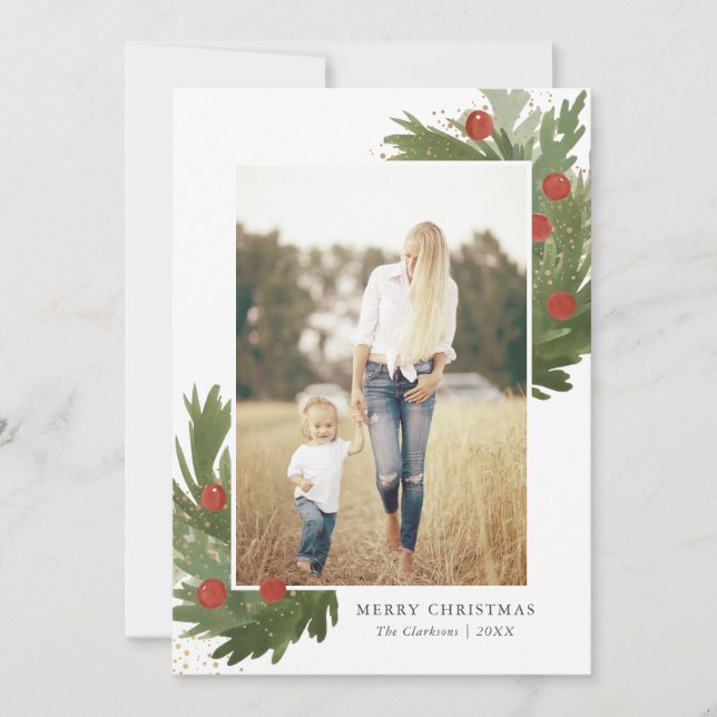 Festive Watercolor - Christmas photo card (Front)