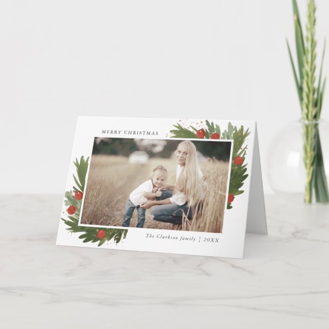 Festive Watercolor - Christmas Photo Greeting Card (Front)