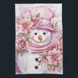 Festive watercolor Christmas pink snowman  Tea Towel<br><div class="desc">Festive watercolor Christmas pink snowman kitchen towel</div>