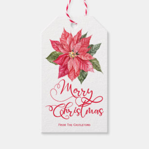 Festive  Watercolor Christmas Poinsettia Gift Tags