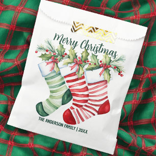 Festive Watercolor Christmas Stockings Favour Bags