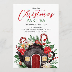 Festive Watercolor Christmas Tea Party Invitation