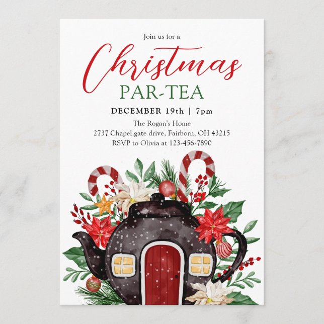 Festive Watercolor Christmas Tea Party  Invitation (Front)