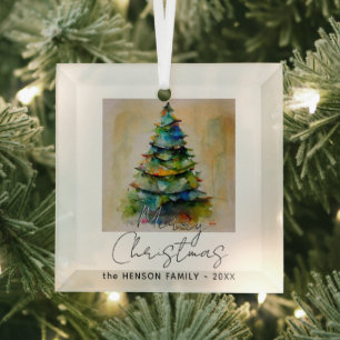 Festive Watercolor Christmas Tree Artistic Drawing Glass Tree Decoration
