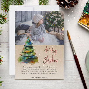 Festive Watercolor Christmas Tree Artistic Photo Holiday Card