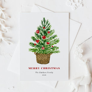 Festive Watercolor Christmas Tree Merry Christmas Holiday Postcard