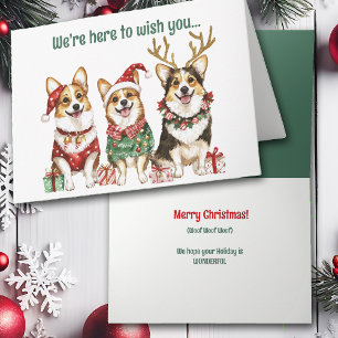 Festive Watercolor Corgi Dogs Christmas Card
