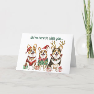 Festive Watercolor Corgi Dogs Christmas Card