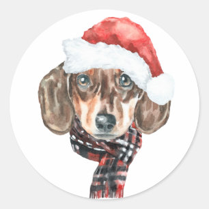 Festive Watercolor Dachshund Santa Christmas Classic Round Sticker
