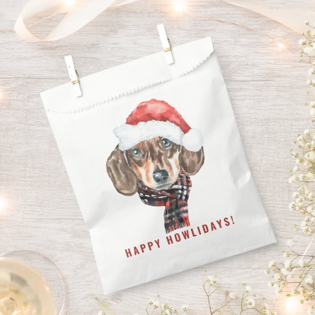 Festive Watercolor Dachshund Santa Christmas Favour Bags (Clipped)