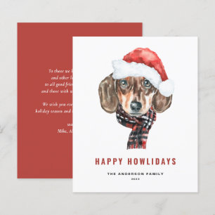 Festive Watercolor Dachshund Santa Happy Howlidays