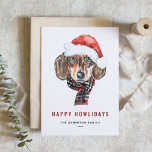 Festive Watercolor Dachshund Santa Happy Howlidays Holiday Card<br><div class="desc">Happy Howlidays! Send your holiday wishes to family and friends with this customisable holiday card. It features a watercolor beagle wearing a Santa hat. Personalise this beagle holiday card by adding your details. This dog Christmas card is available on other cardstock.</div>