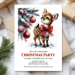 Festive watercolor fawn snowy forest cozy winter  invitation