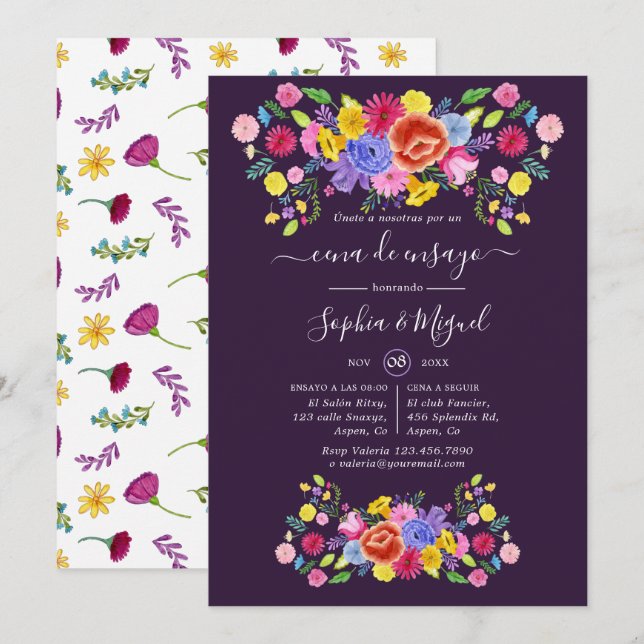 Festive Watercolor Floral Fiesta Rehearsal Dinner Invitation (Front/Back)