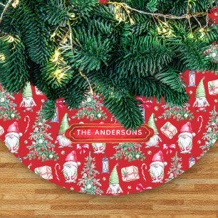 Festive Watercolor Gnome Christmas Tree Custom Fleece Tree Skirt