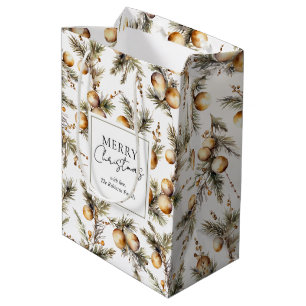 Festive Watercolor Gold Foliage Christmas Medium Gift Bag