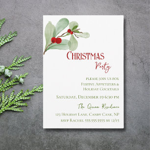 Festive Watercolor Greenery  Berry Christmas Party Invitation