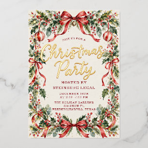 Festive Watercolor Greenery Gold Red Christmas