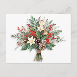 Festive Watercolor Holiday Bouquet Postcard