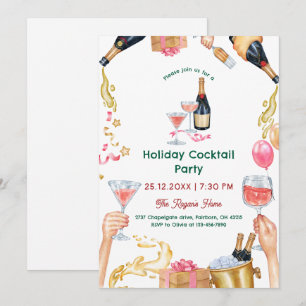 Festive Watercolor Holiday Cocktail Party Invitation