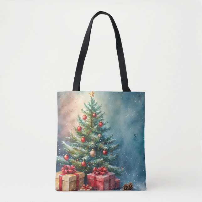Festive Watercolor Holiday Tote (Front)