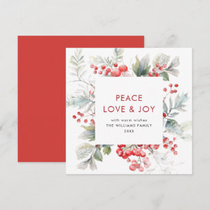 Festive Watercolor Holly Berry Christmas Holiday Card
