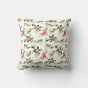 Festive Watercolor Holly Pattern Christmas Cushion