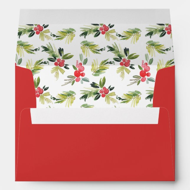 Festive Watercolor Holly Pattern Christmas Red Envelope (Back (Bottom))