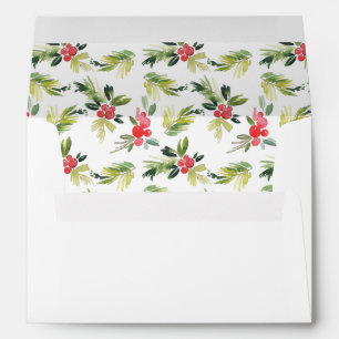 Festive Watercolor Holly Pattern Christmas White Envelope