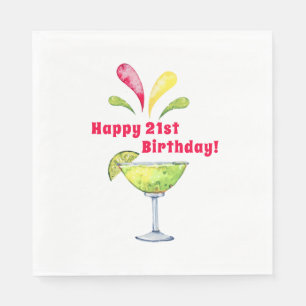 Festive Watercolor Margarita   21st Birthday  Napkin